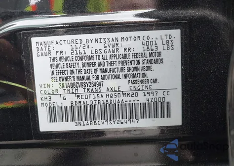 2025 Nissan Sentra Sv from USA, damaged, VIN 3N1AB8CV9SY264947